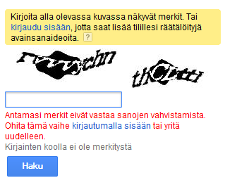 Googlen Avainsanatyökalun CAPTCHA on sekaisin, vieläkin.