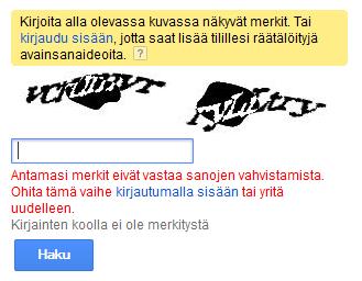 Googlen Avainsanatyökalun CAPTCHA