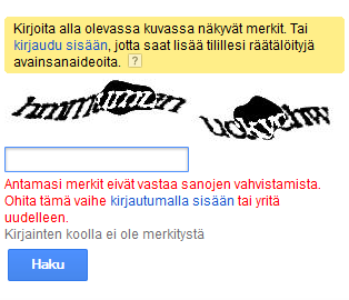 Googlen Avainsanatyökalun CAPTCHA: waoudha3daeasd tai jotain.