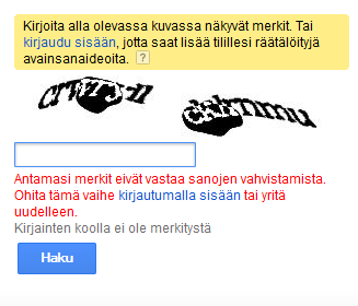 Googlen Avainsanatyökalun CAPTCHA