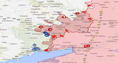 Karttakuva Venäjän joukkojen hyökkäystoimista Ukrainassa 31.8.2014 tienoilla.