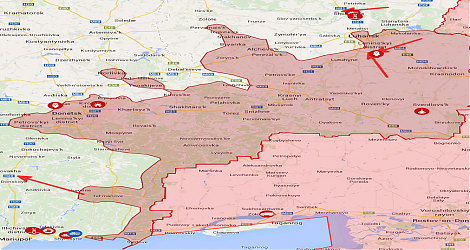 Venäjän miehittämät alueet Ukrainassa 6.9.2014.