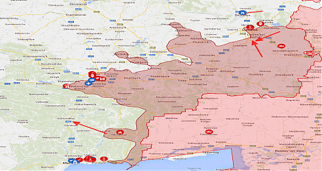 Tilanne Ukrainassa 7.9.2014 Google-kartalta nähtynä.
